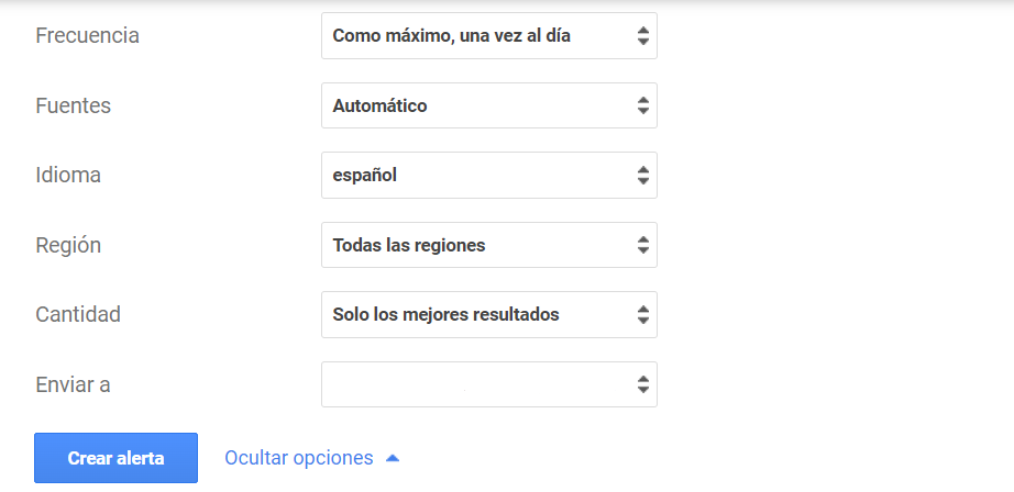 configuración de Google Alerts
